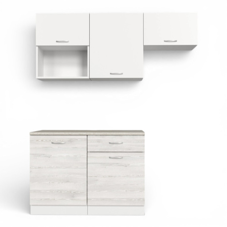 Кухонный гарнитур Темпо №3 Белый/Сосна Лофт/Белый жемчуг/столеш. Берилл бежевый (без мойки) 1,2 м