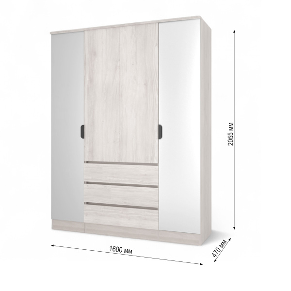 Шкаф ВЕНСЕН Сосна Лофт 4-х дв., 3 ящ, Зеркало / Сосна Лофт 