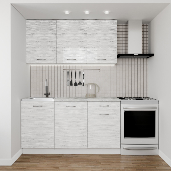 Кухня Компл.№2/1 БЕЛЫЙ СТРАЙП 1,5м (б/мойки)