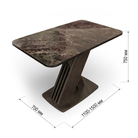 Стол обеденный Неаполь 110(+40)*70  мрамор коричневый/ темная