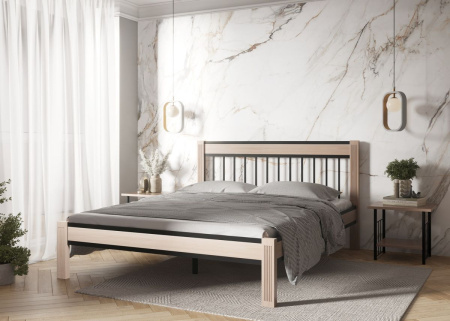 Кровать АГАТА КМД 36 160*200 черный/натуральный (с основанием)