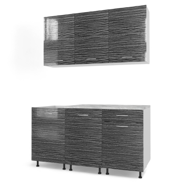 Кухня Комплект №2/1 белый /ЧЕРН СТРАЙП (столеш Этория+сушка+планка) 1,5 м