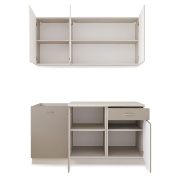 Кухня Комплект №2/1 Кашемир/Дуб Латте/Дуб Мокко(столеш Берилл беж, без мойки)1,5 м