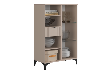 Комод 2 Рич со стеклом кашемир/фрапучино матовый/черный