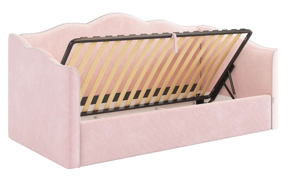 Кровать с подъемным механизмом Лея (Софа) 90х200 (нежно-роз.велюр)галька(велюр)