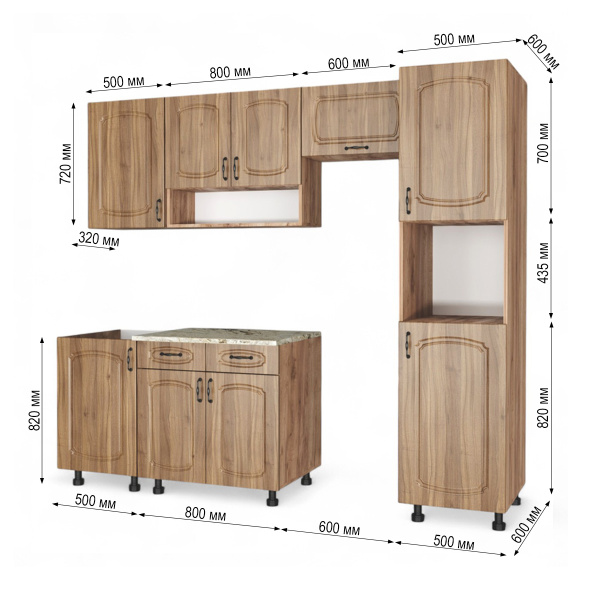 Кухня Комплект №4  Дуб крафт табачн./Орех антик (столеш Версаль+Сушка+планка) 1,8м 