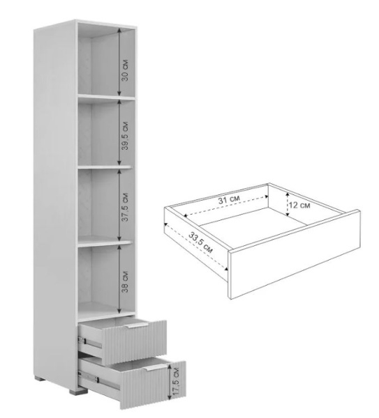 Зефир Шкаф однодверный с ящ 107.03 (белое дерево/чёрный муар/серый (эмаль)