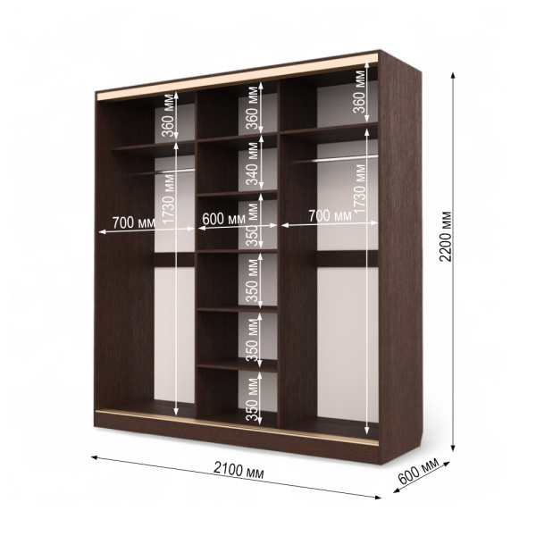 Шкаф-купе БН-61 3дв 2100х600х2200 Венге/золото 