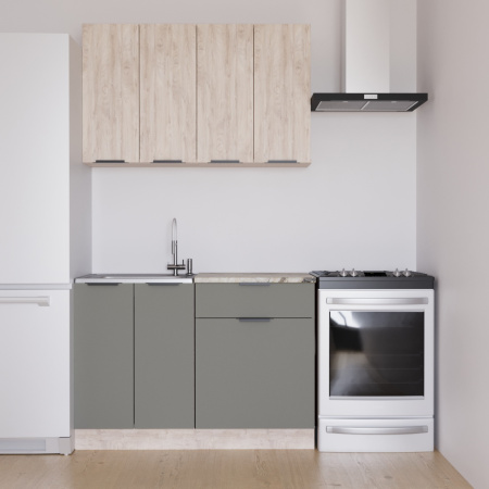 Кухня ДЖАЗ  Дуб Эндгрейн/ЭвоГлосс Тёмно Серый/Версаль (без мойки) 1,2 м 