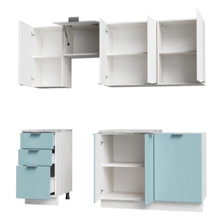 Кухня Самба Сосна Лофт/МДФ Дуб светлый/Дуб бирюза(столеш.Этория+сушка+планка)1,5 м